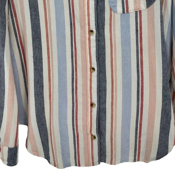 Anthropologie Maeve Chatham Pastel Striped Linen Blend Button Down Shirt   Sz XS - Picture 7 of 14